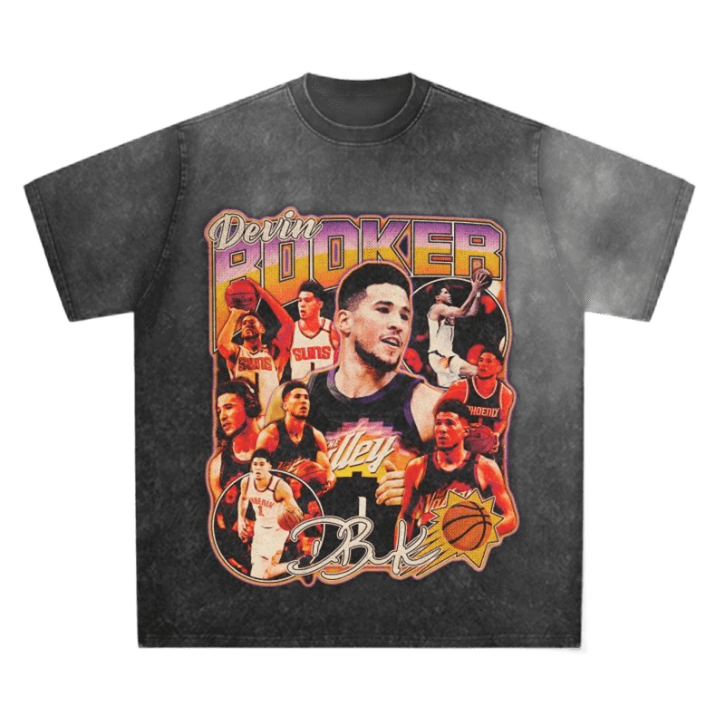 Vintage Washed Black Basketball Tee - Devin Booker Suns Graphic