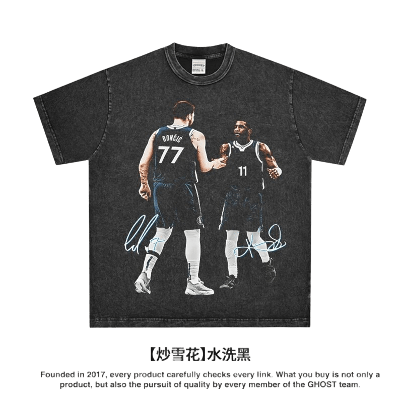 Vintage Washed Black Basketball Tee Doncic 77 No.11 Print