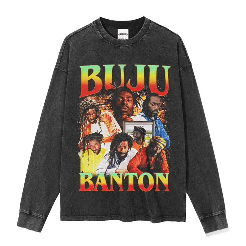 Vintage Washed Black Cotton Tee - BUJU BANTON Graphic Streetwear