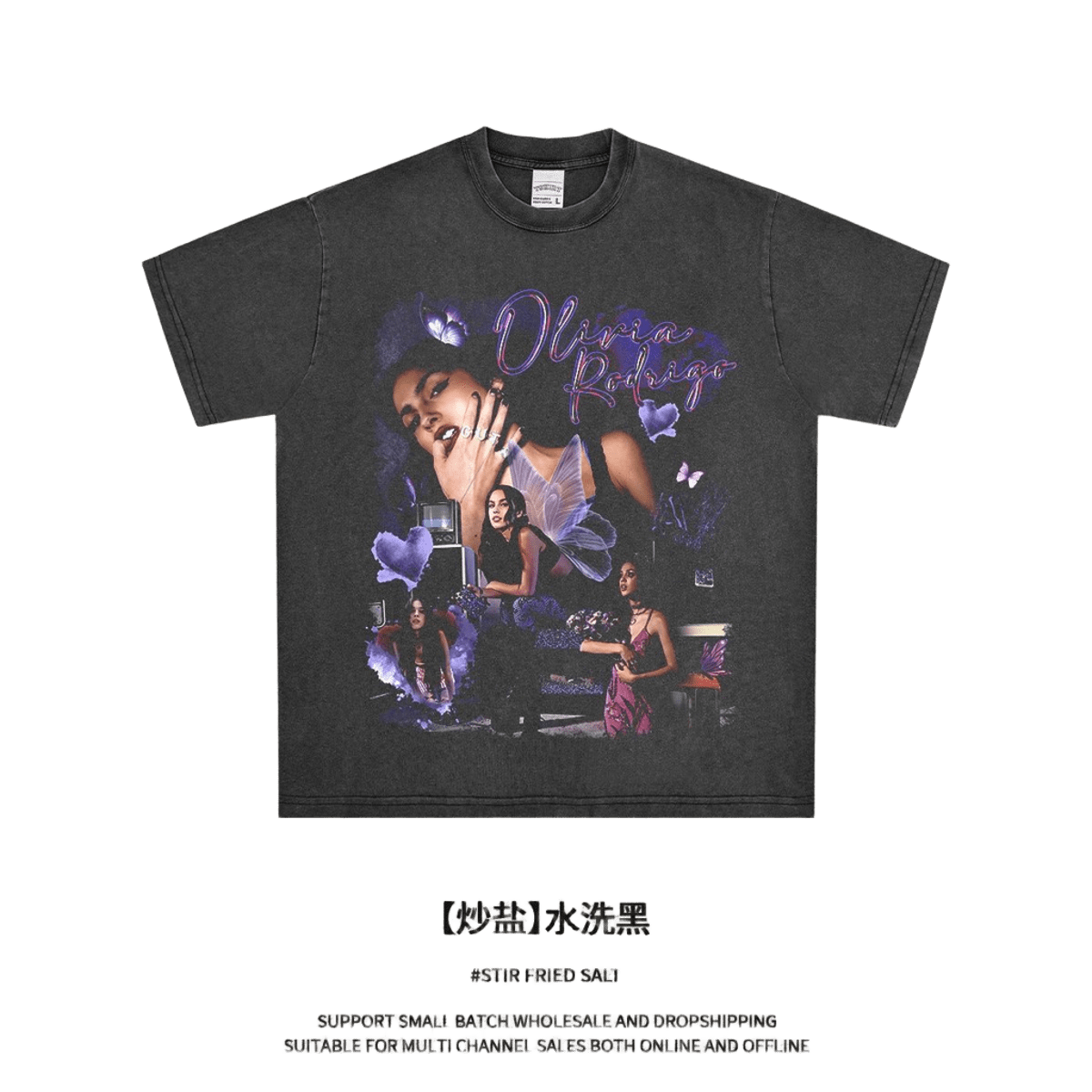 Vintage Washed Black Cotton Tee - Olivia Rodrigo Print