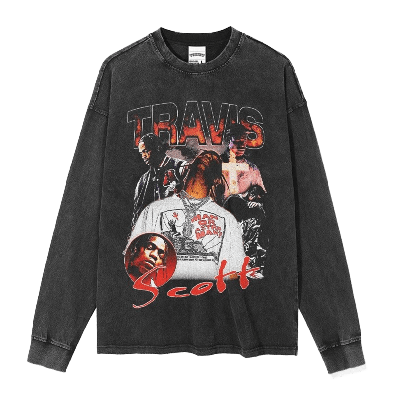 Vintage Washed Black Cotton Tee, Travis Scott Graphic, Unisex Streetwear