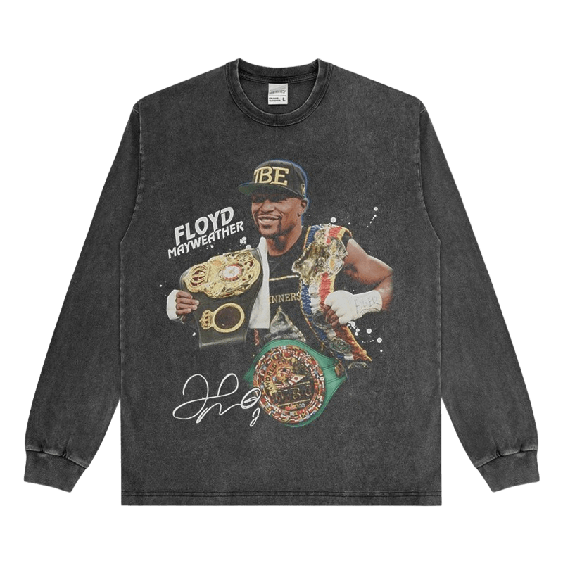 Vintage Washed Black Floyd Mayweather Long Sleeve Tee