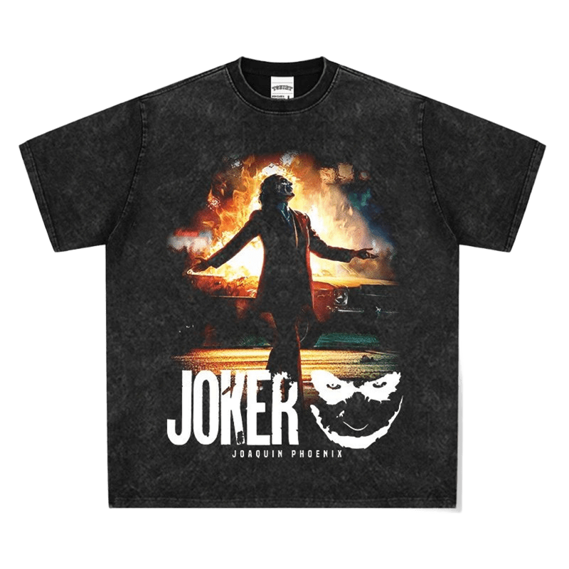 Vintage Washed Black Joker Graphic Tee - Unisex Streetwear