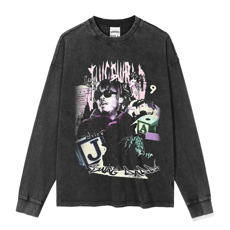 Vintage Washed Black Long Sleeve T-Shirt 999 Juice WRLD