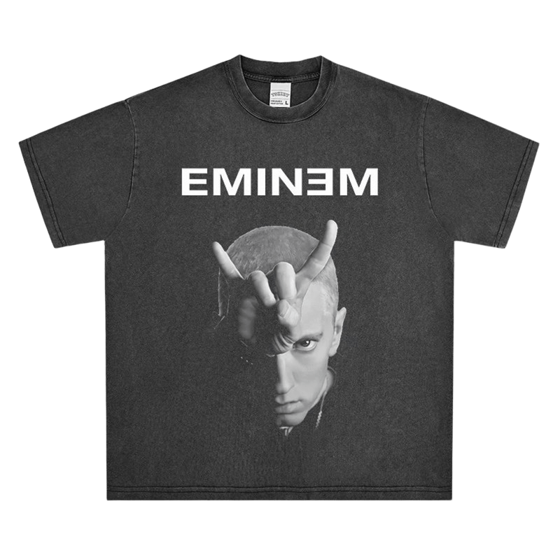 Vintage Washed Black Loose T-Shirt - EMINEM Print, Unisex Hip-Hop Tee