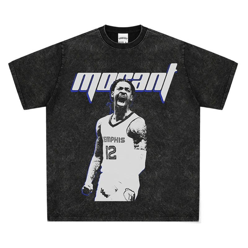 Vintage Washed Black Loose Tee, Ja Morant Jersey Print
