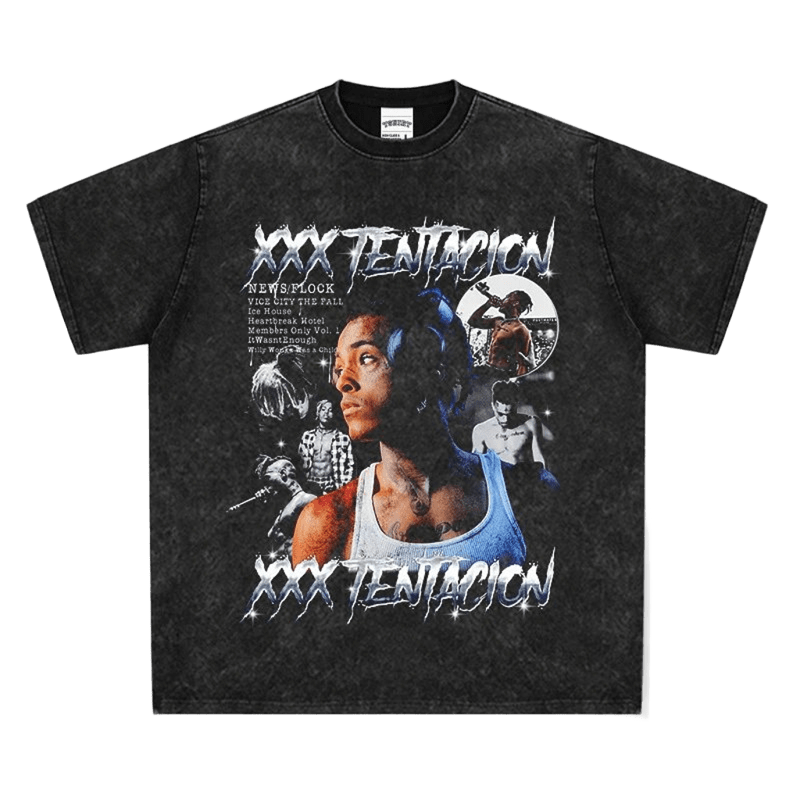 Vintage Washed Black Tee XXXTENTACION NEWS MOCK Streetwear
