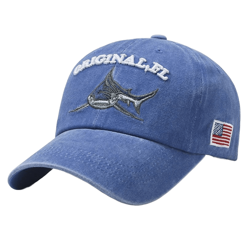 Vintage Washed Blue Cotton Baseball Cap - Embroidered, Adjustable