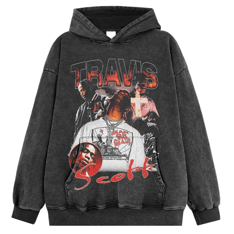 Vintage Washed Hoodie, Travis Scott Graphic, Unisex Streetwear