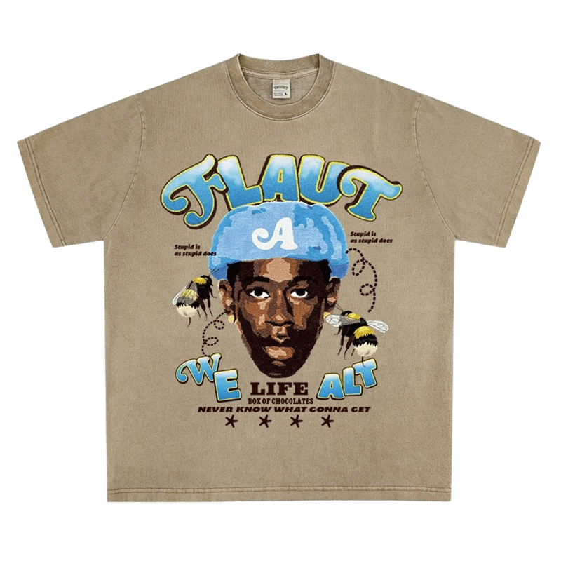 Vintage Washed Khaki Loose Tee Unisex Cotton Breathable