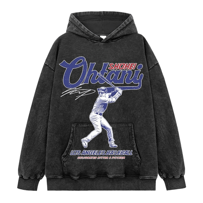Washable Black Hoodie, Ohtani Signature Print, Unisex Streetwear