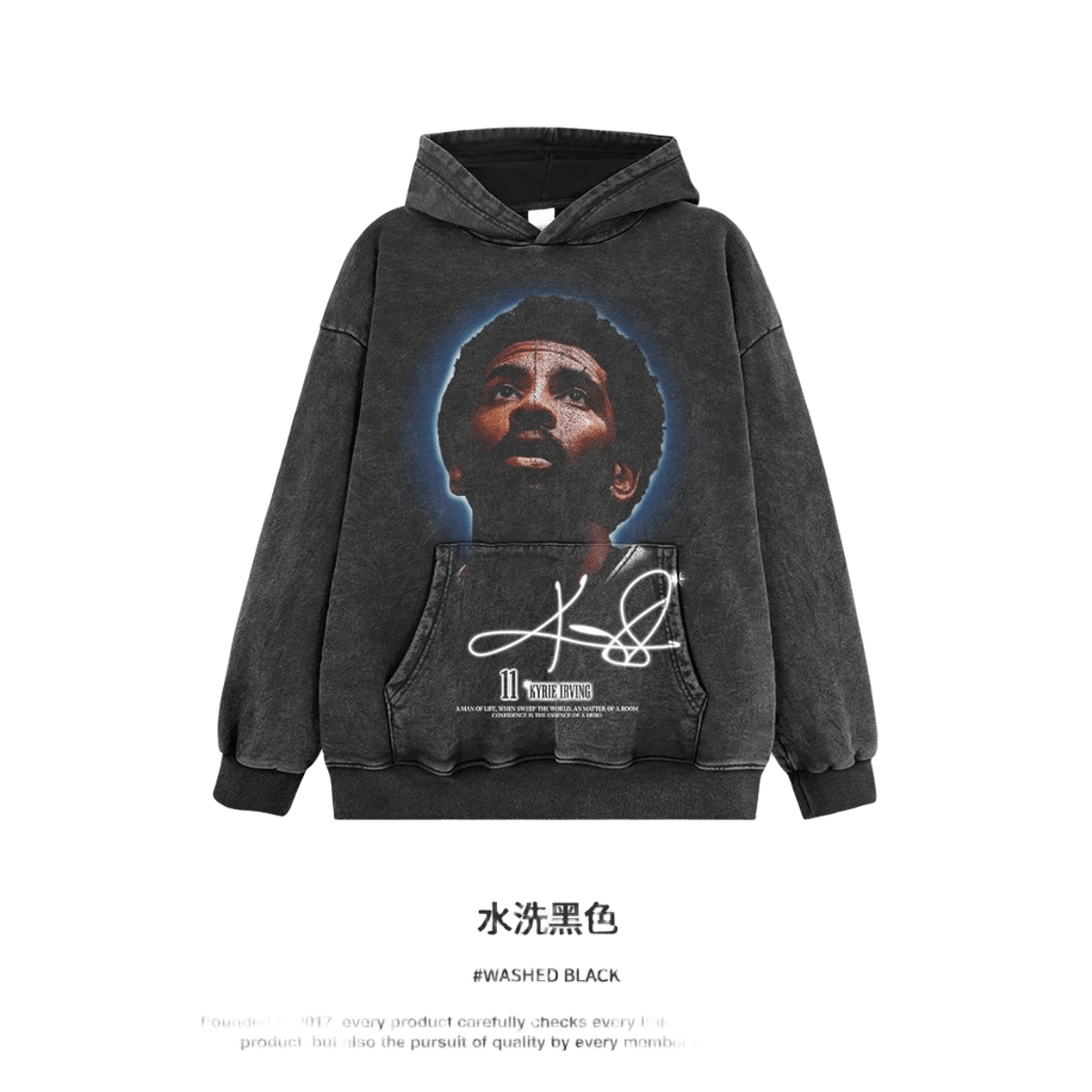 Washed Black Cotton Hoodie, Graphic Print, Unisex Streetwear