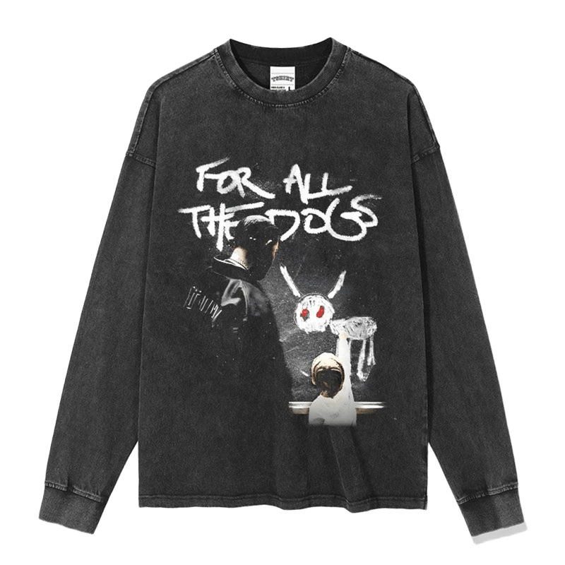 Washed Black Graphic Tee - FOR ALL THE DOGS Rabbit Print