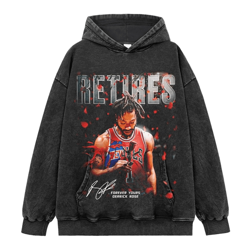 Washed Black Hoodie Unisex Streetwear RETIRES Basketball Print