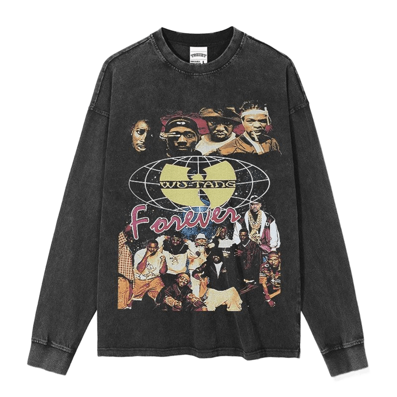 Washed Black Vintage Tee 90s Wu-Tang Forever Print Unisex