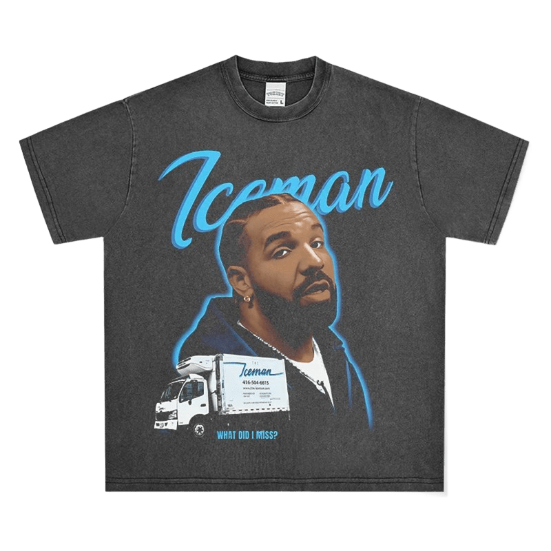 Washed Grey Cotton Tee: Iceman Graphic & 