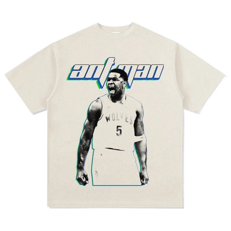 WOLVES No.5 Print T-Shirt, Cotton Loose Fit Street Tee