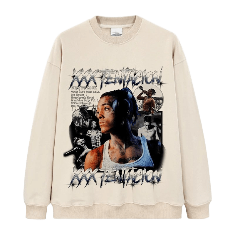 XXX TENTACION Hoodie Beige Unisex Cotton Streetwear