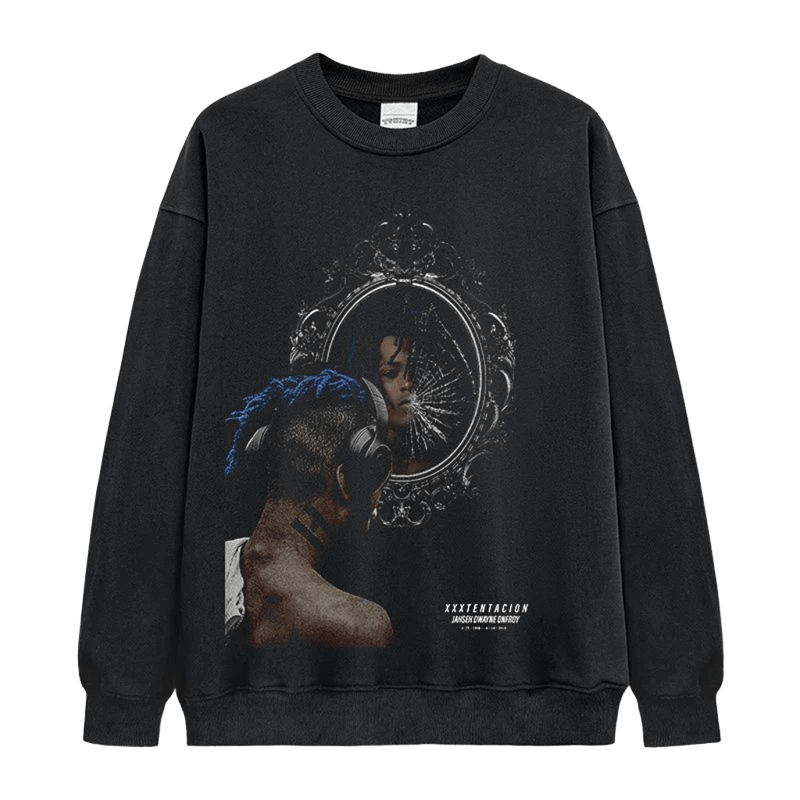 XXXTENTACION Hoodie: Blue Mirror Print Crewneck Sweatshirt