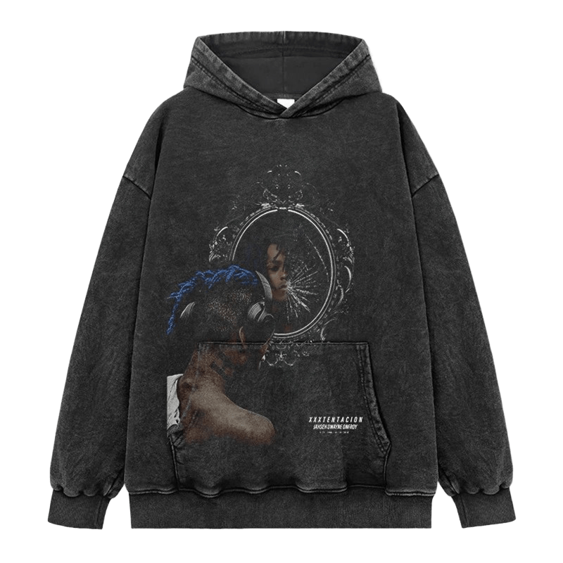 XXXTENTACION Hoodie: Cracked Mirror & Blue Hair Graphic