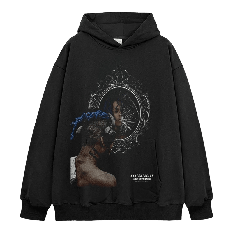 XXXTENTACION Hoodie, Mirror Print Streetwear Unisex Cotton Hooded Sweatshirt