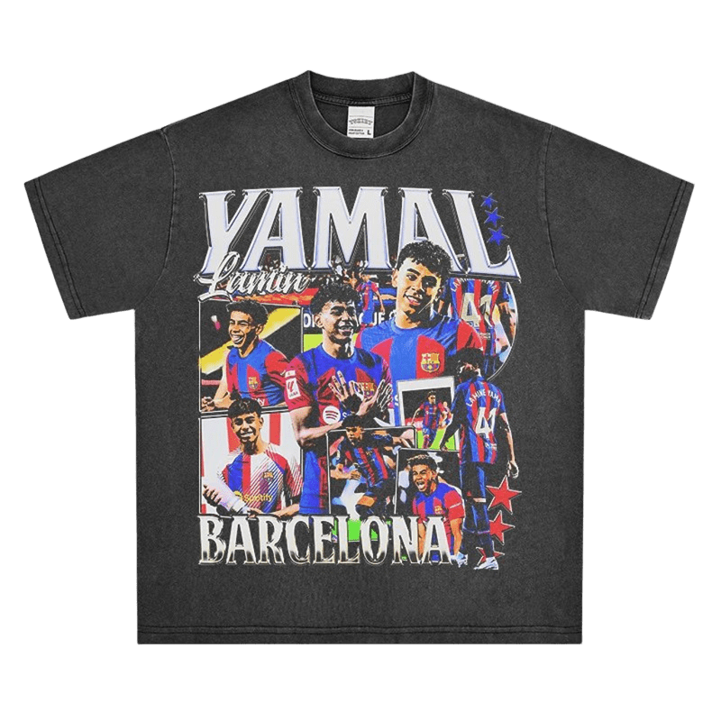 YAMAL Lament Tribute Tee: Barcelona Jersey Print Cotton T-Shirt