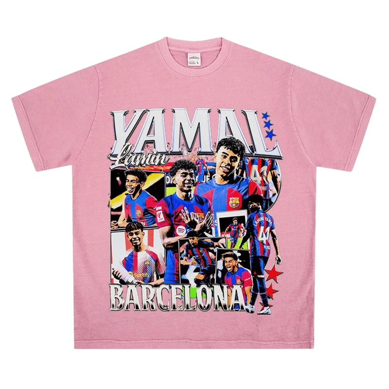 YAMAL Pink Soccer T-Shirt - Unisex Cotton Barcelona Jersey Tee