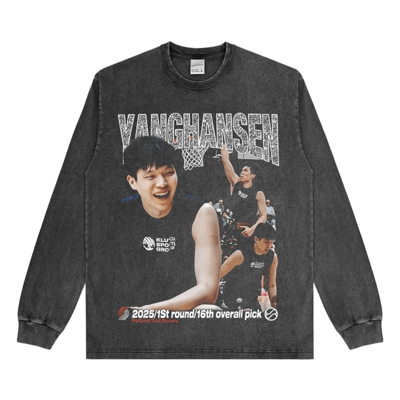 YANGHANSEN 2025 Draft Print Washed Black Long Sleeve Tee