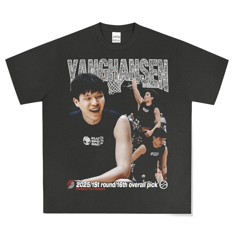 YANGHANSEN Black Basketball Tee 2025 Draft Graphic Streetwear