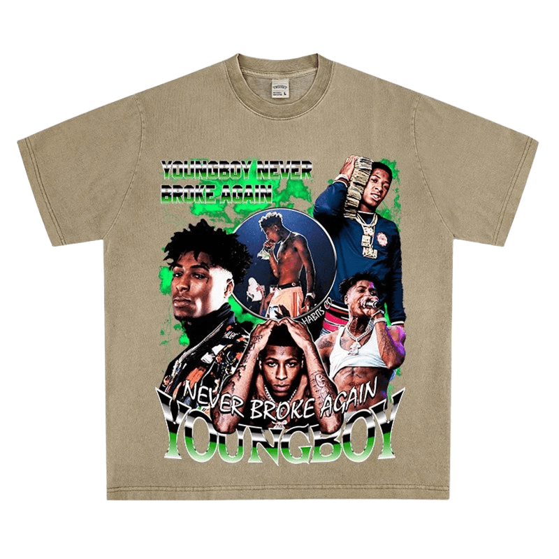 YOUNGBOY Graphic Print Khaki Loose-Fit Unisex T-Shirt Streetwear