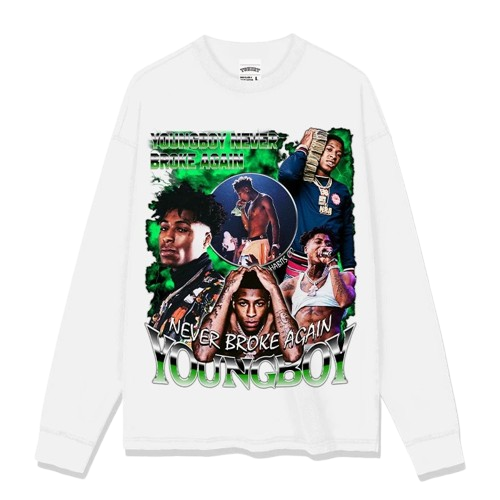 YOUNGBOY Streetwear Tee White Cotton Long Sleeve Unisex