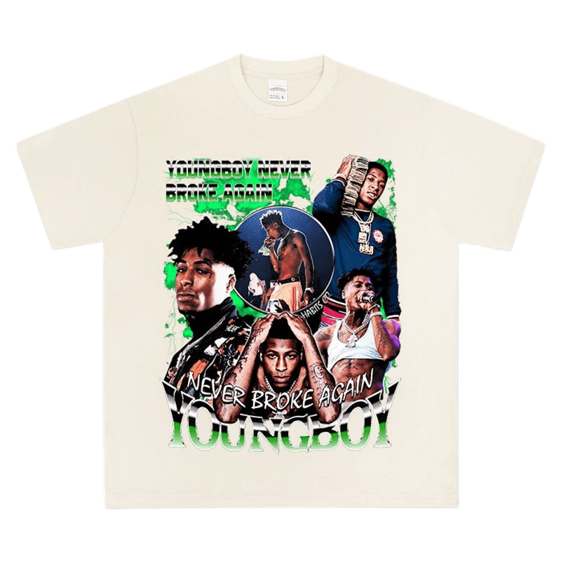 YOUNGBOY T-shirt Beige Cotton Streetwear Unisex Casual Tee